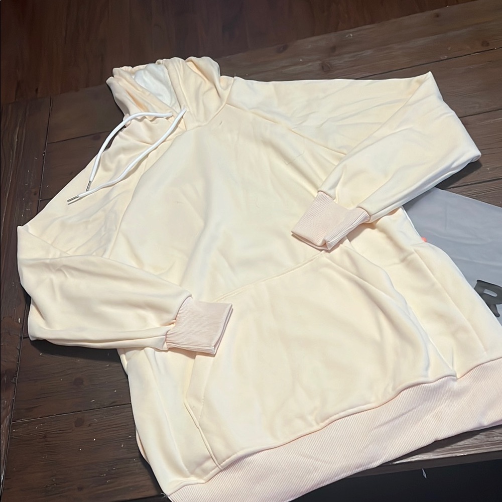 Cream Hoodie with Front Pocket